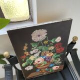 Peinture à l’huile sur bois fleurs signée Grumet