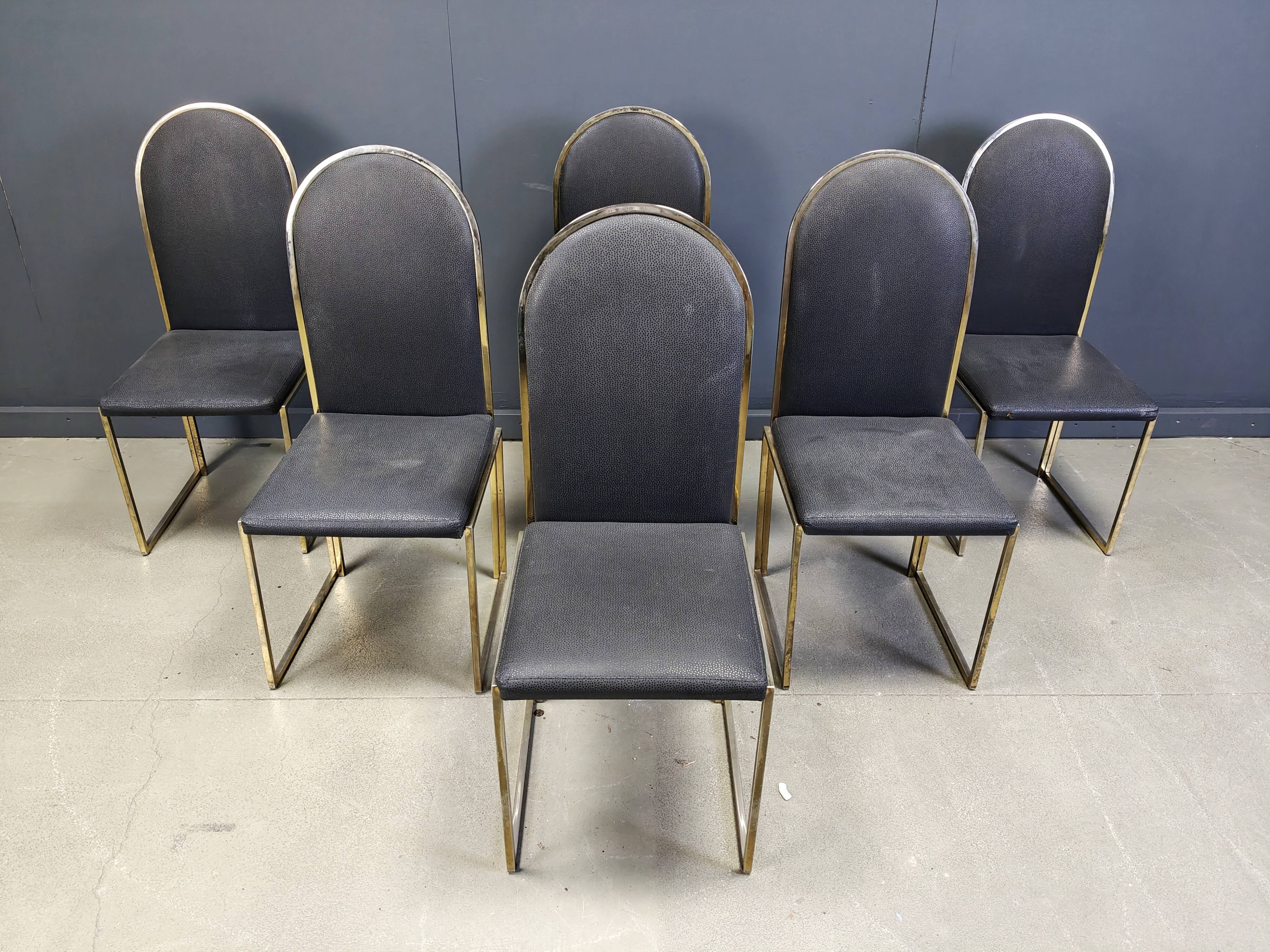 Chaises de salle à manger vintage en laiton de Belgochrom, années 1970