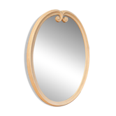 Grand miroir ovale vintage en métal émaillé blanc