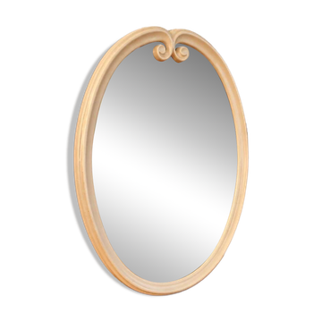 Vintage oval mirror in white enamelled metal