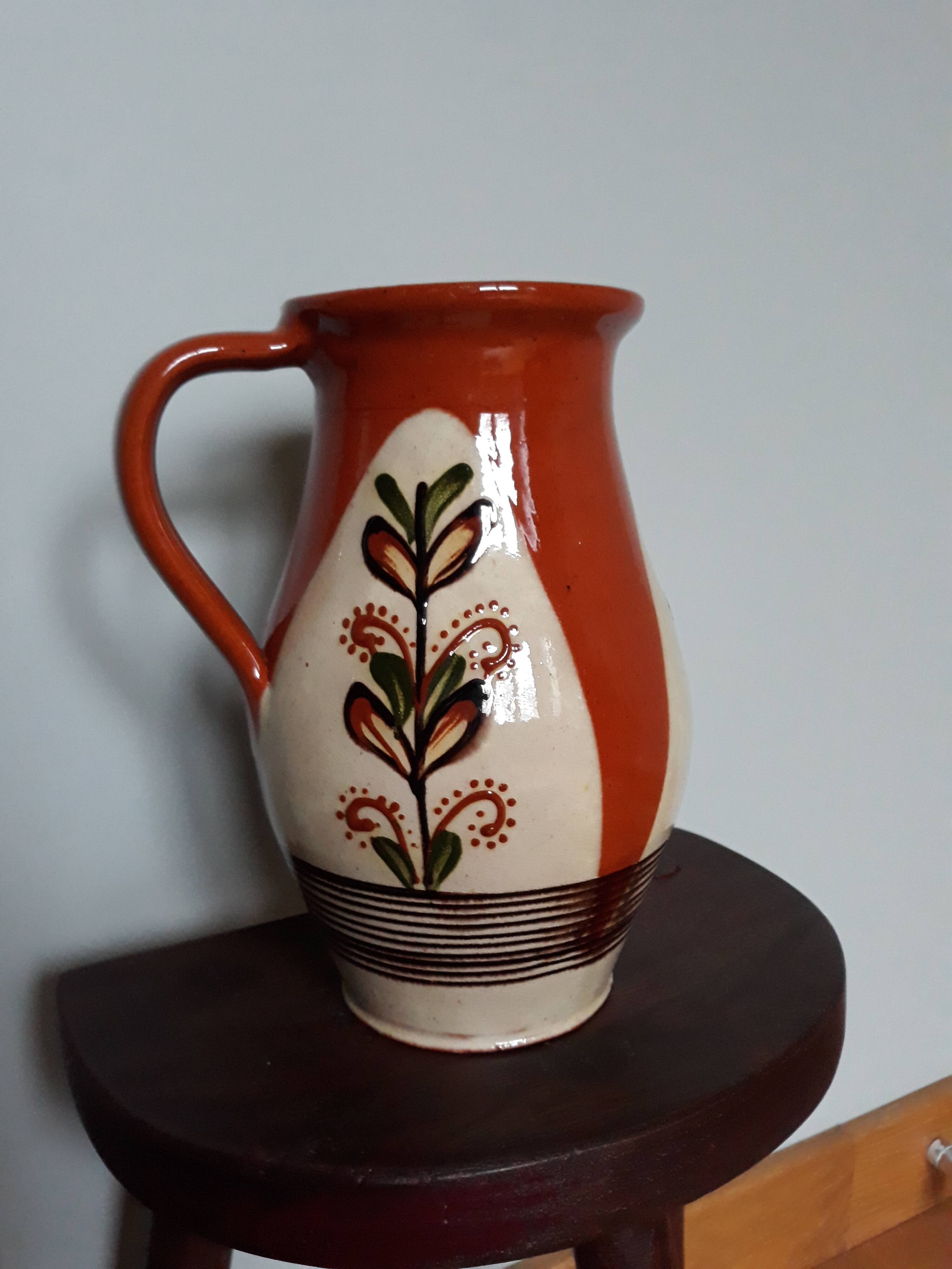 Pitcher vase signed Sitar glazed ceramic origin Romanian origin