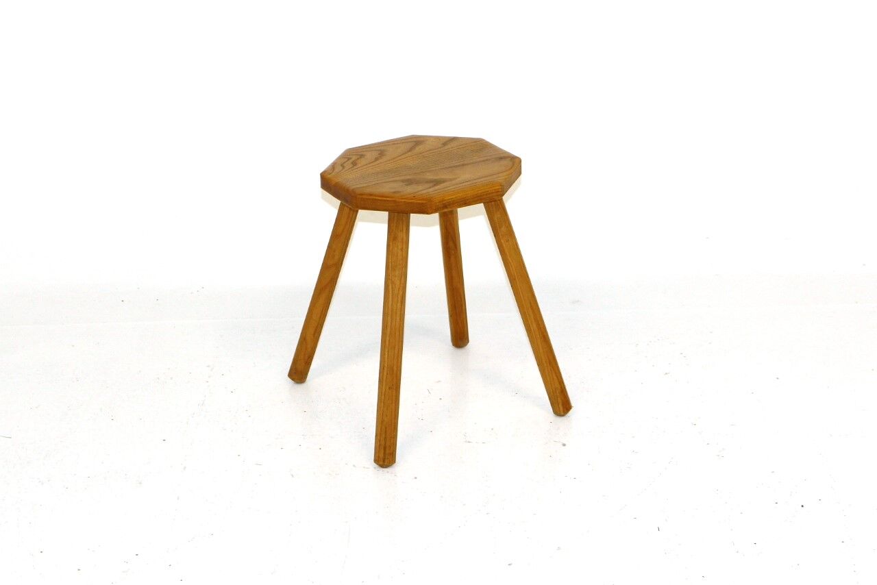 Brutalist oak stool, Sweden, 1950