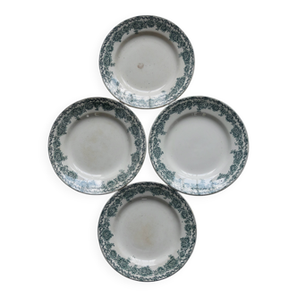 4 assiettes plates anciennes terre de fer – Modèle Argenton Saint Amand
