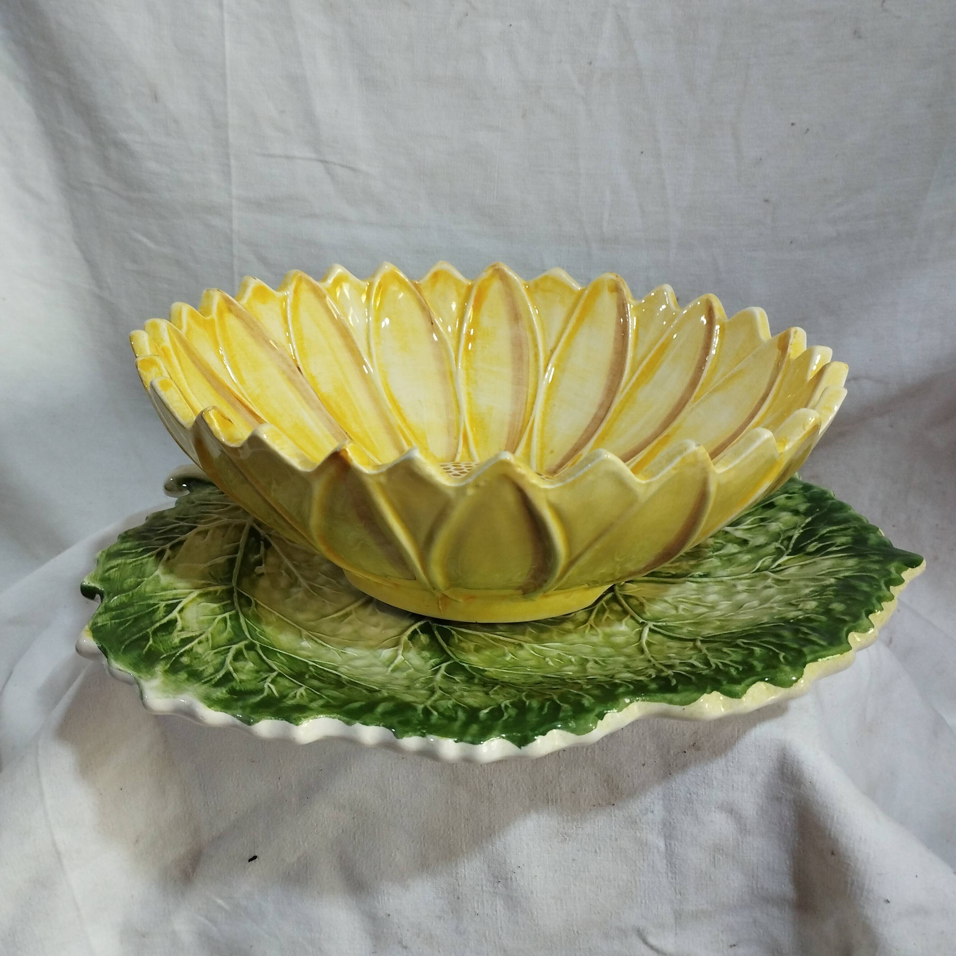 old strawberry drainer in slipware