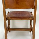 Set of 6 Maison Regain Chairs - Solid Elm and Fawn Leather - Circa 70
