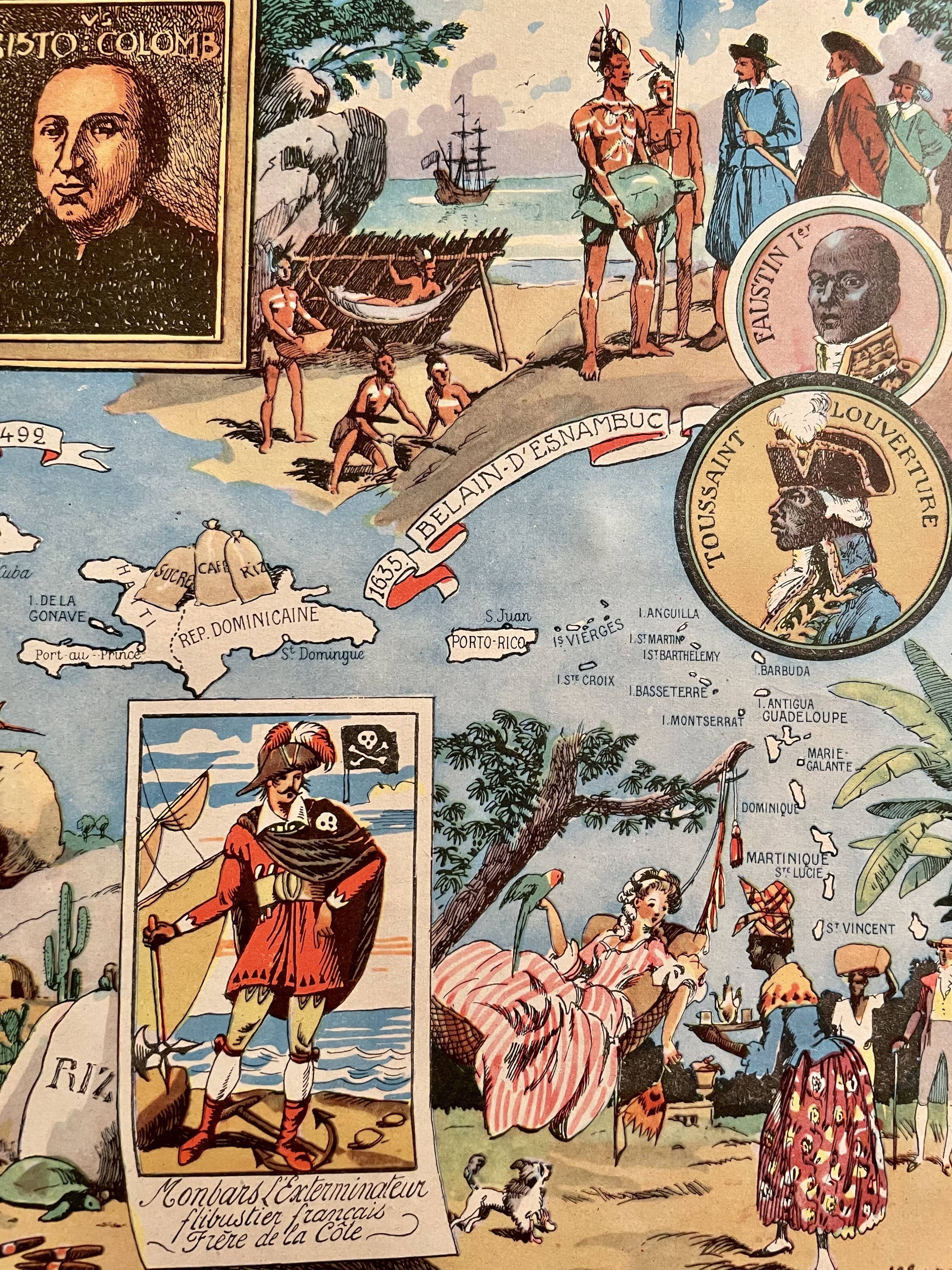 Old poster map of the West Indies - JP Pinchon - 1940