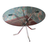 Vintage round table in smoked glass and chrome steel – 1970s design