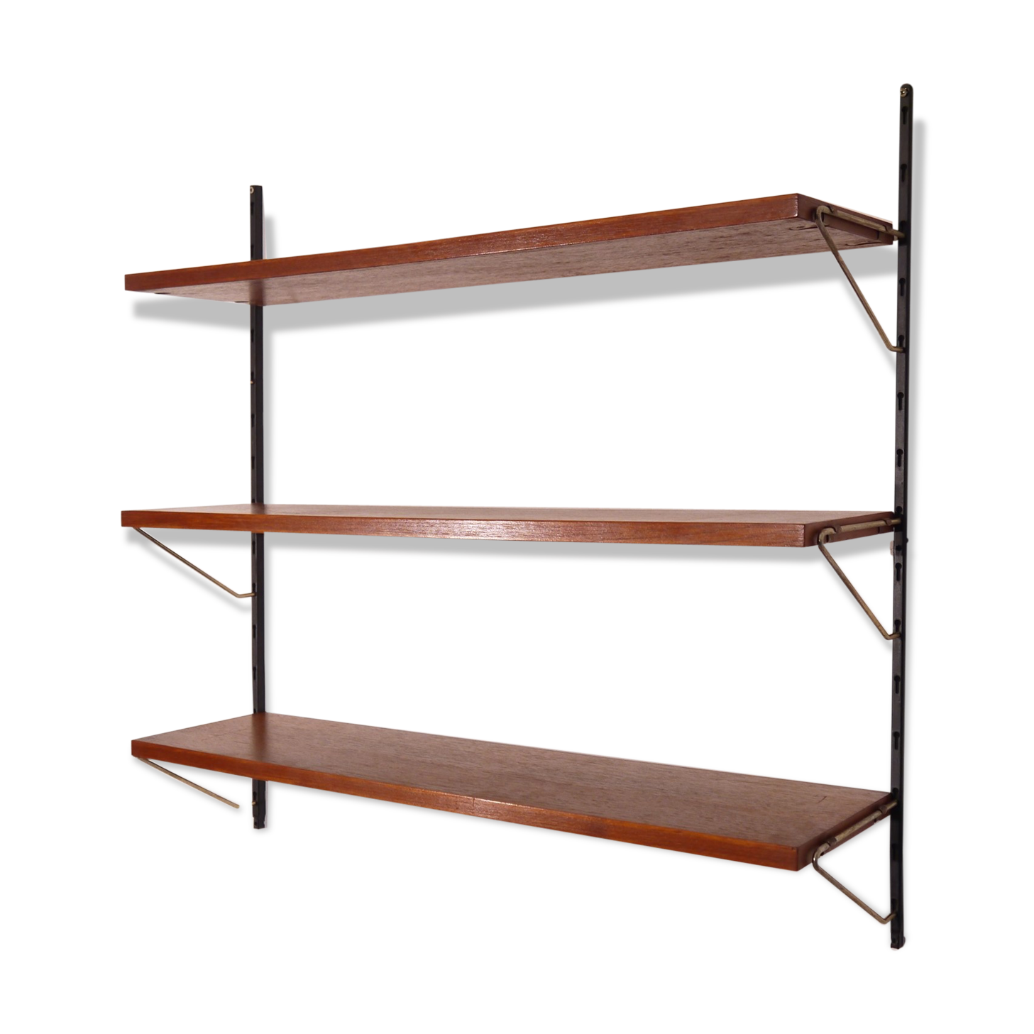 Scandinavian teak and brass metal shelf