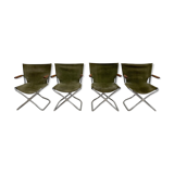 Set of 4 mid century modern green canvas folding armchairs