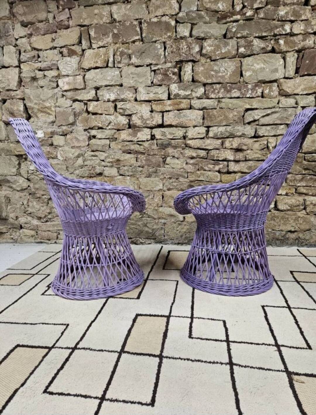Pair of rattan and wicker armchairs, 1960s