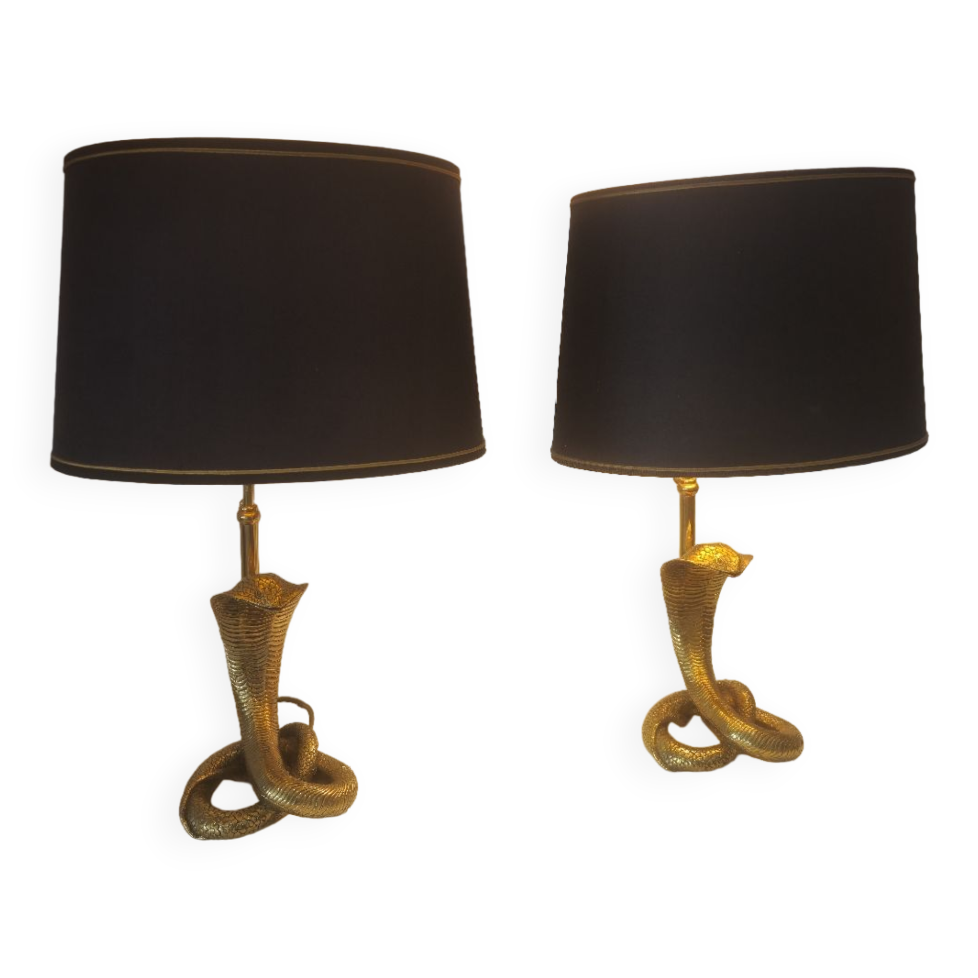 Lampes de table Cobra entièrement en laiton, style Maison Jansen