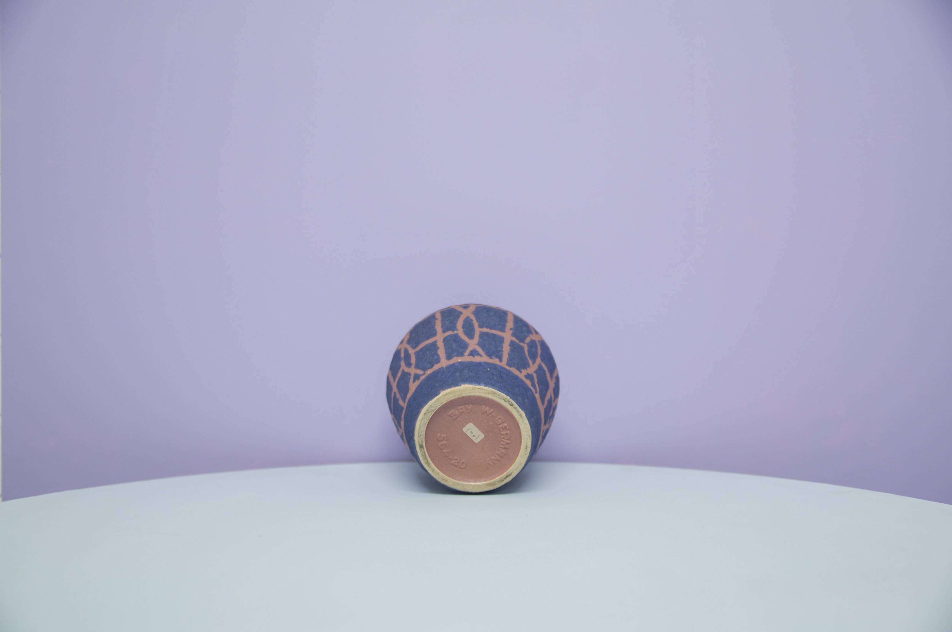 vintage matt blue & brown drawing West Germany vase Bay