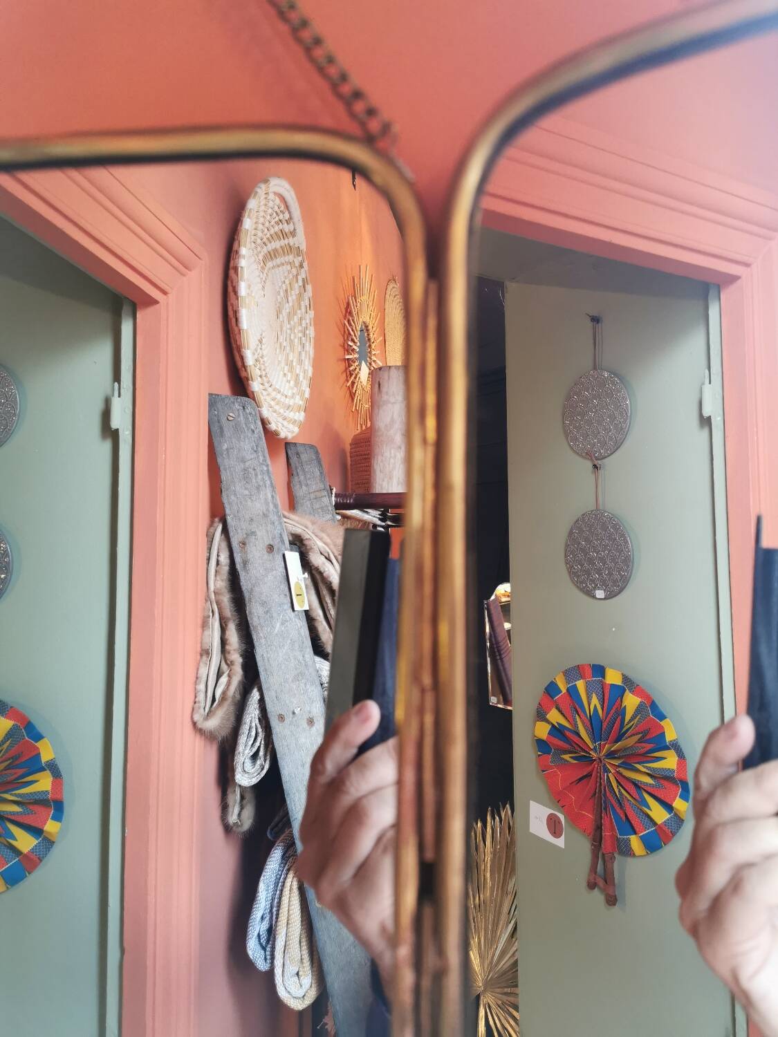 Solid brass triptych barber mirror