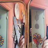 Solid brass triptych barber mirror