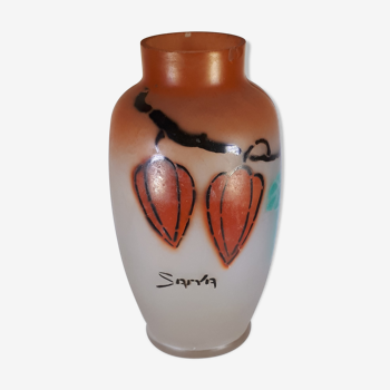 Enamelled vase signed sarva with stylized floral decoration art deco 1925