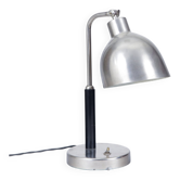 Lampe de table Art Déco en acier nickelé et chêne, tchèque, années 1920