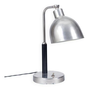 Art Deco Table Lamp in Nickel-Plated Steel and Oak, Czech, 1920s