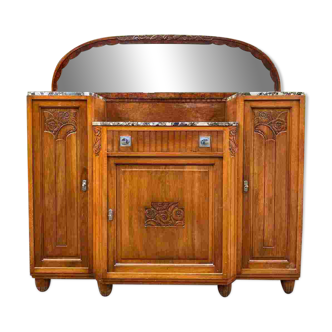 Art Deco 1930s marble and solid oak wood mirror sideboard
