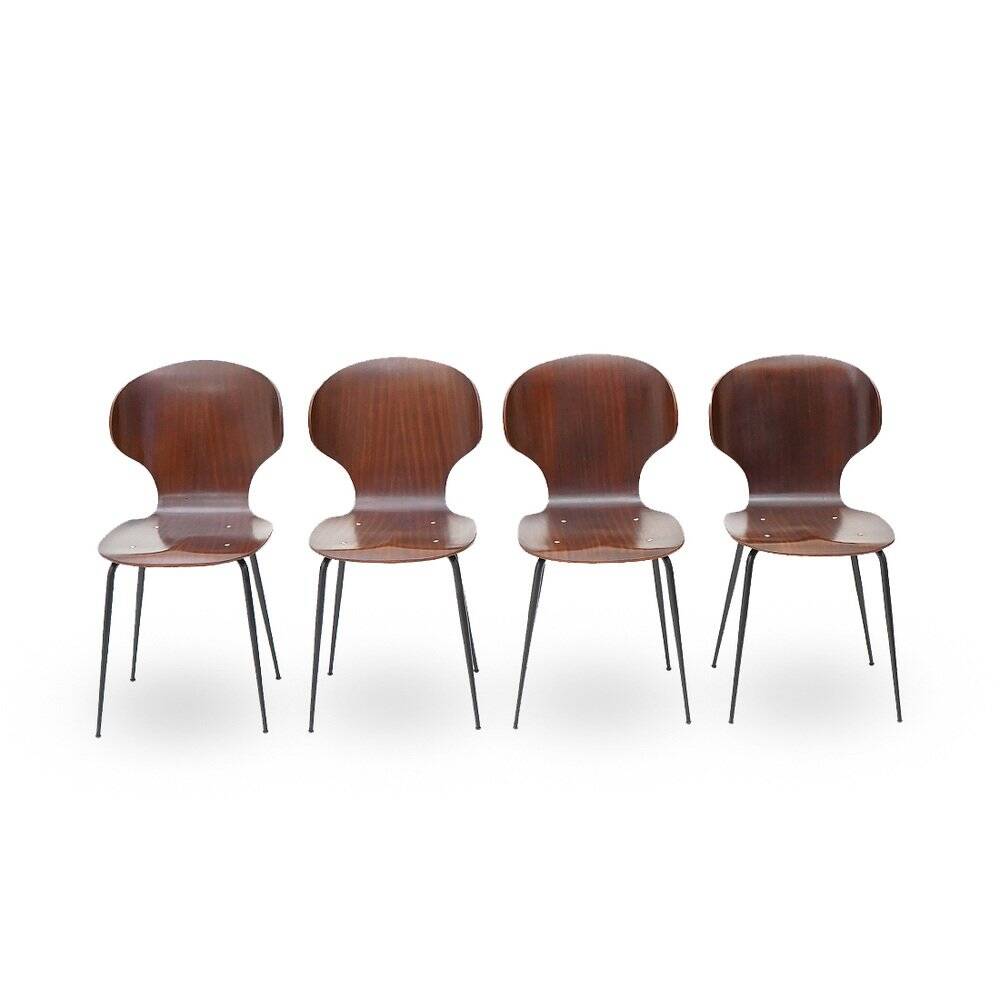 Lulli chairs by Carlo Rati for Industria Legni Curvati, 1950s, set of 4.