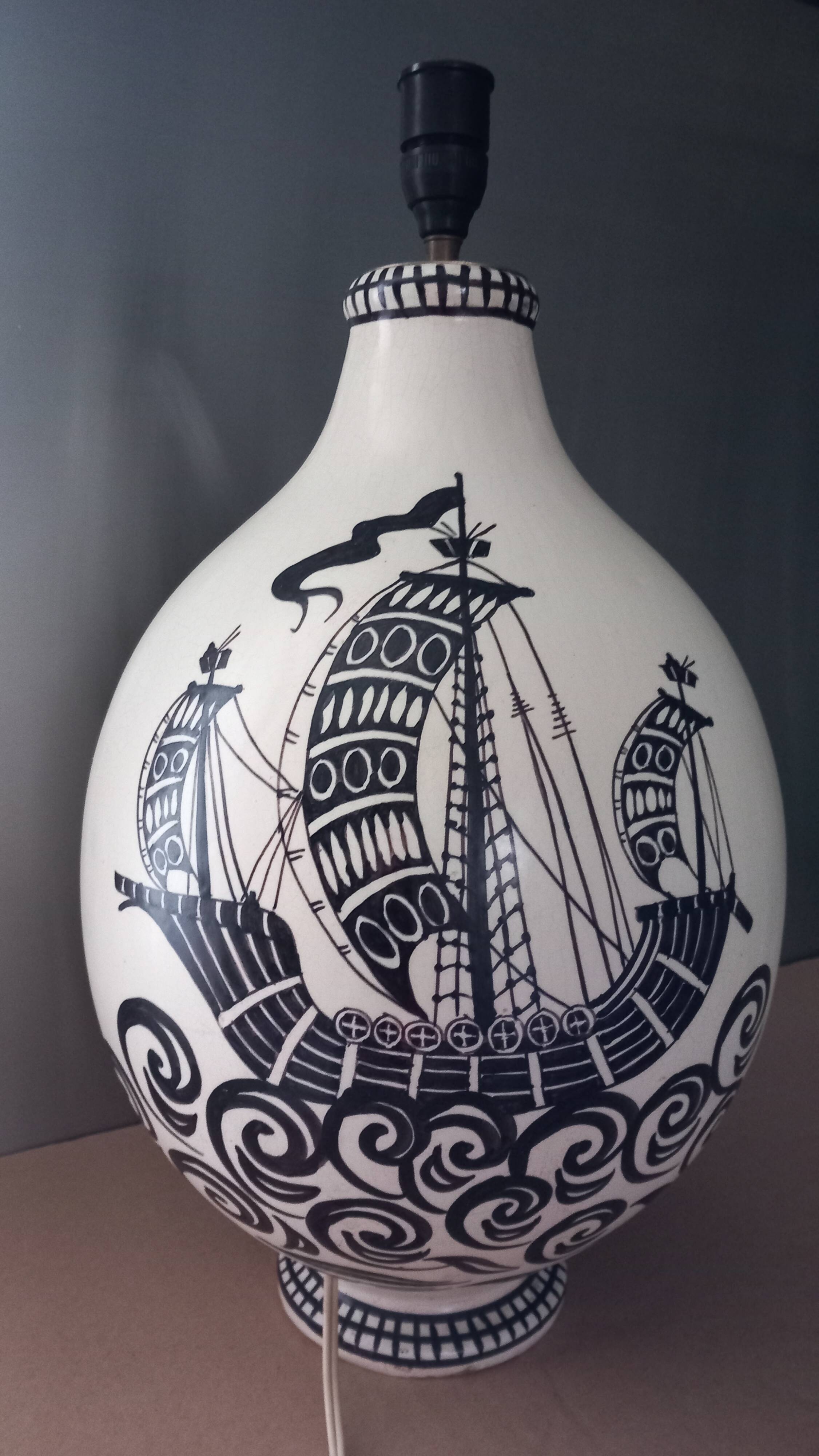 Large Henri Delcourt earthenware lamp base