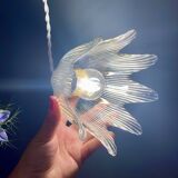 Vintage tulip flower pendant light in ribbed glass
