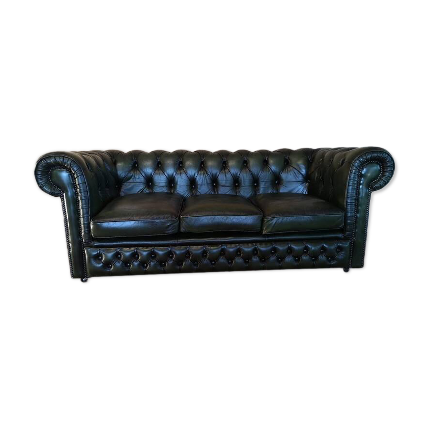 Canapé Chesterfield cuir vert trois places