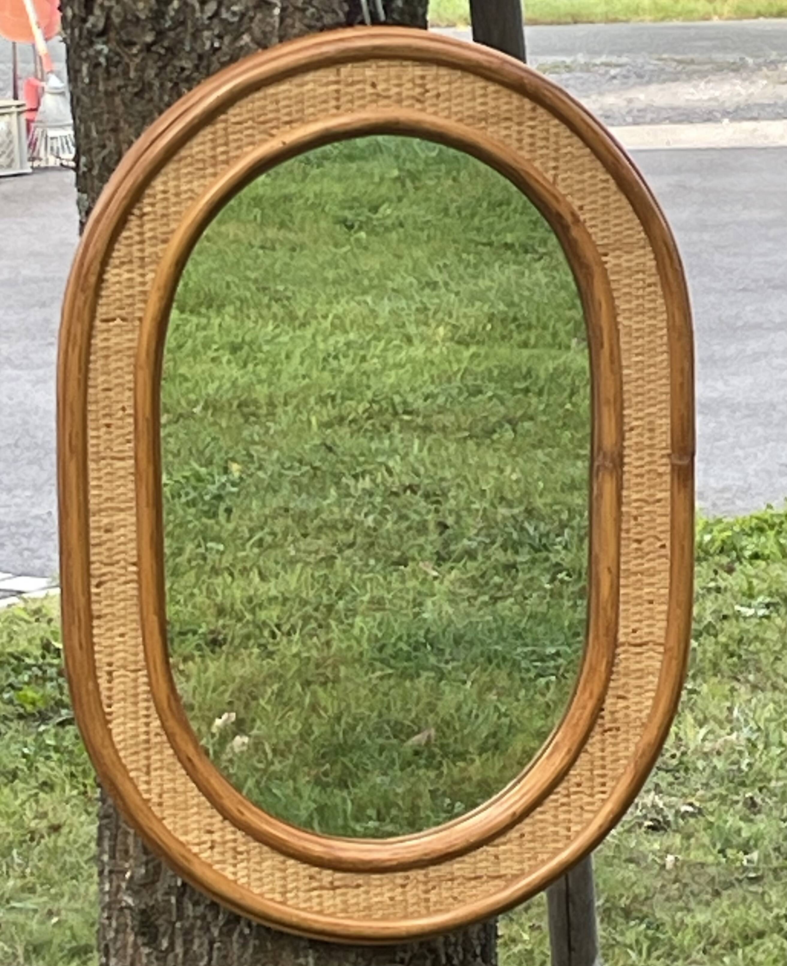 miroir mural en rotin et osier tressé, vintage 64 x 45 cm