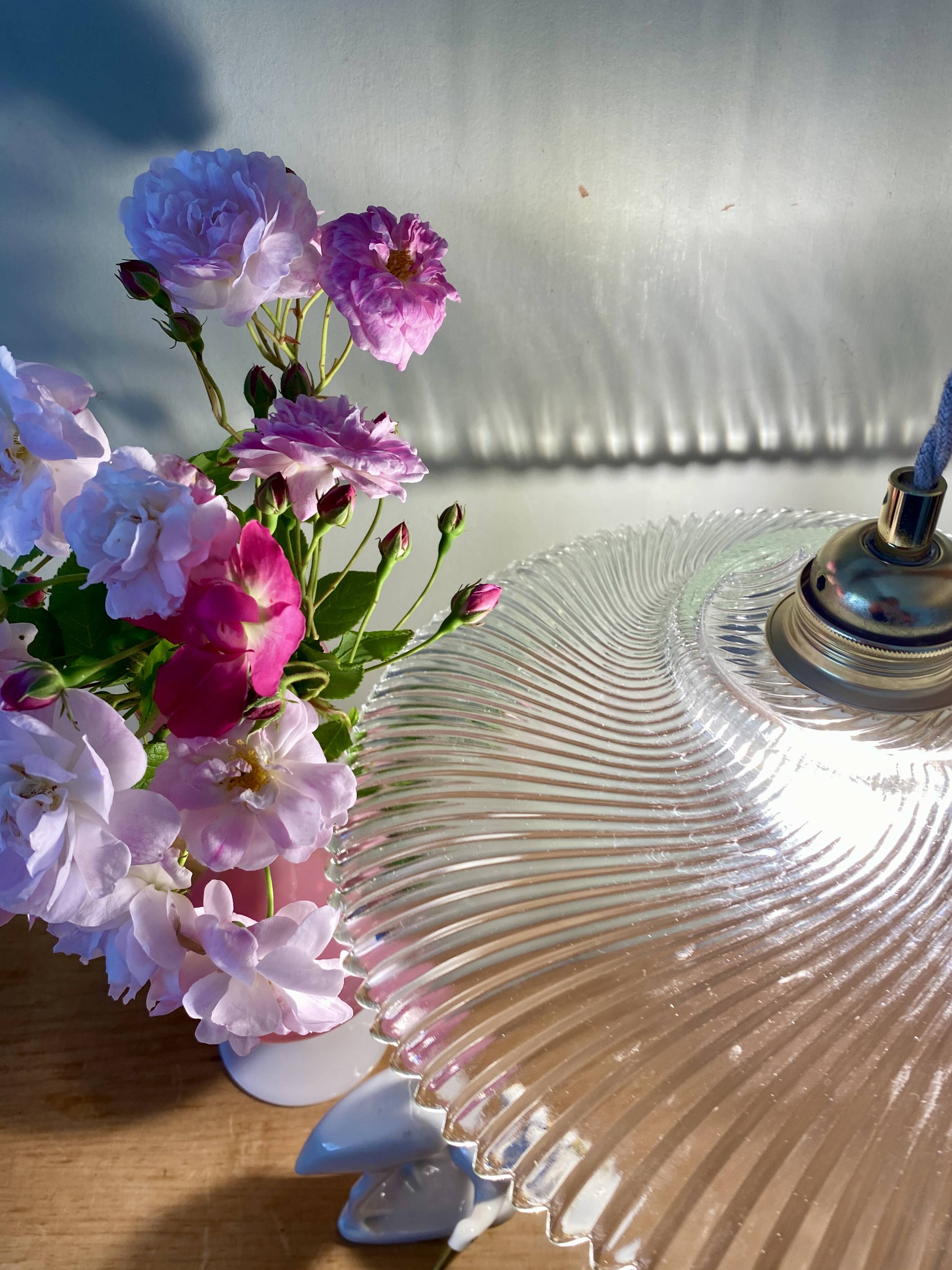 Vintage molded glass lampshade pendant light - tableware collection -
