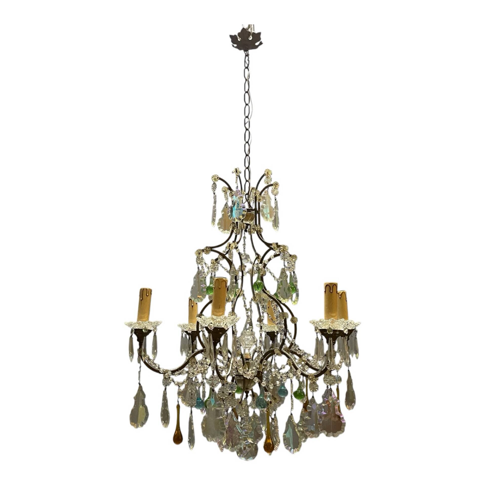 Multicoloured Murano Glass & Crystal Chandelier, 1950s