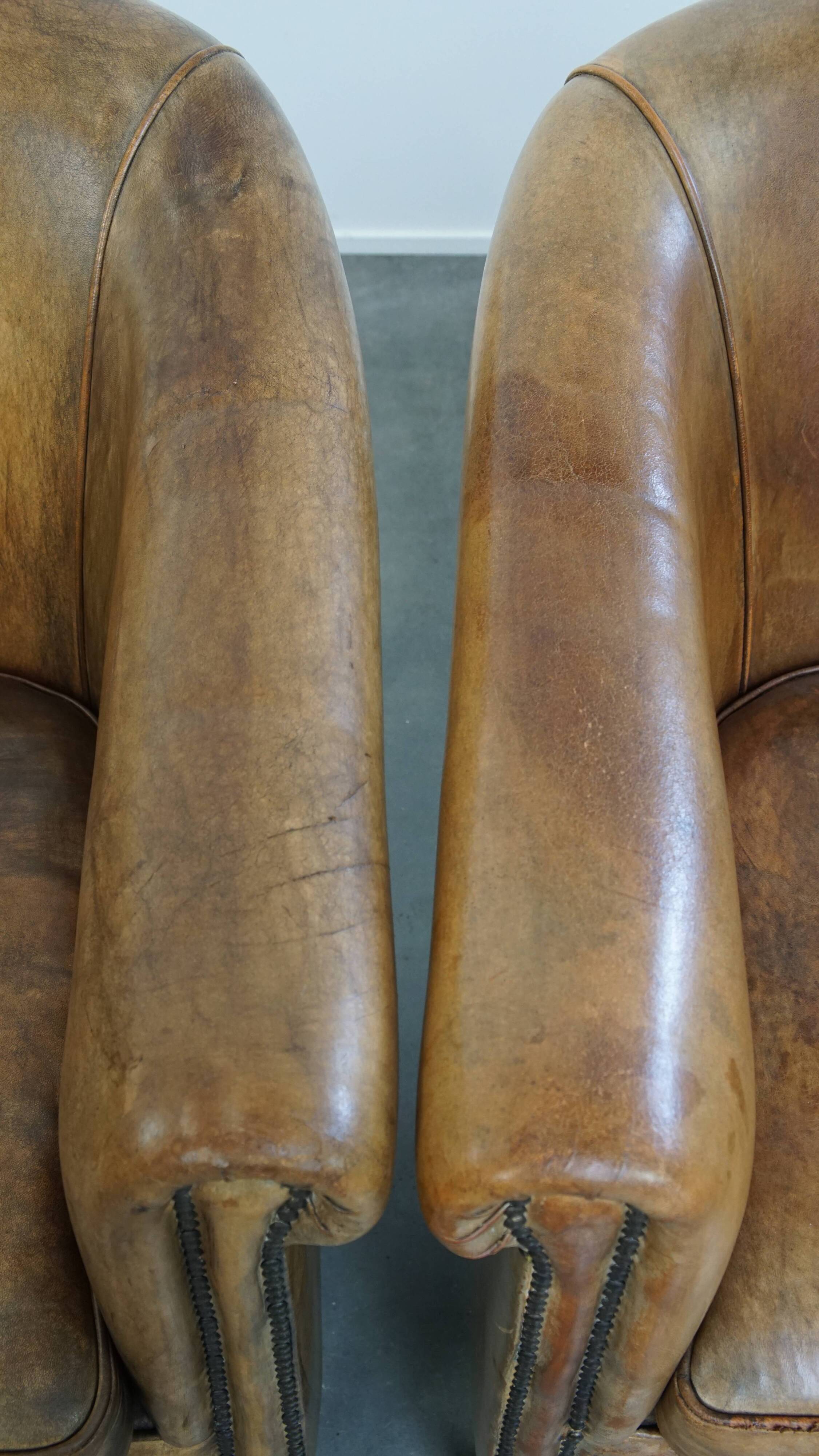 Set of 2 Sheepskin Leather Club Chairs by Nico van Oorschot