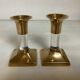 Pair of small brass and glass candlesticks