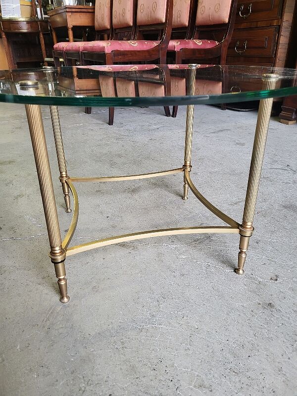 Coffee table round glass tray and brass legs