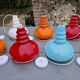 Trio of Space Age pendant lights in red opaline glass, Peill & Putzler, 1970