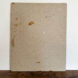 Old oil painting on cardboard portrait of a man in a dark suit