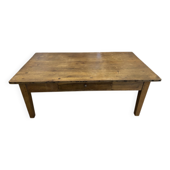 Rustic farmhouse coffee table, solid oak with 1 drawer, 1930.