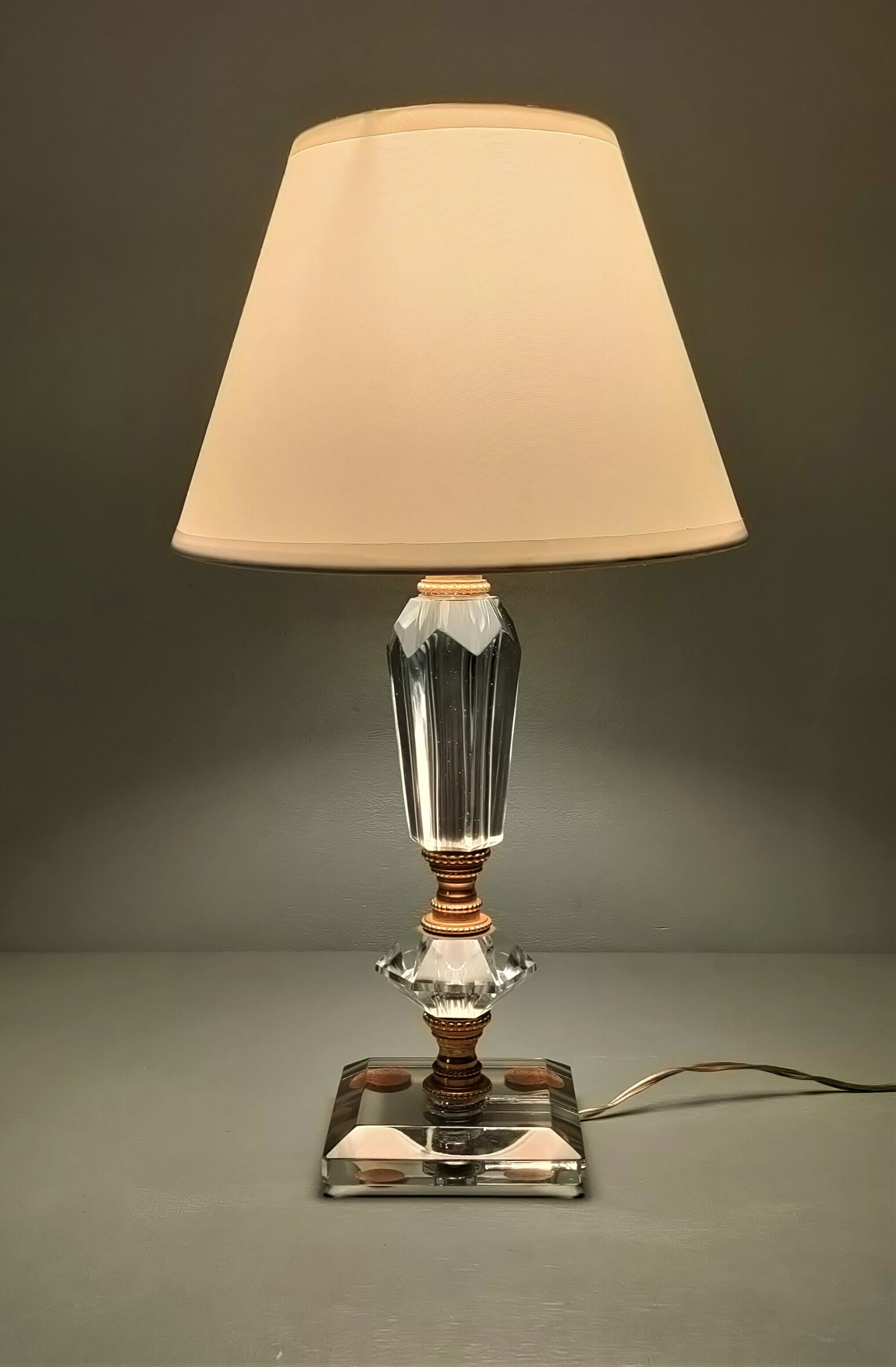 Crystal and golden brass table lamp ~ 1950s/1960s