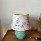 Vintage teal table lamp with floral lampshade