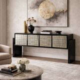 Italian Midcentury Black and Silver Leaf Sideboard, 1950s