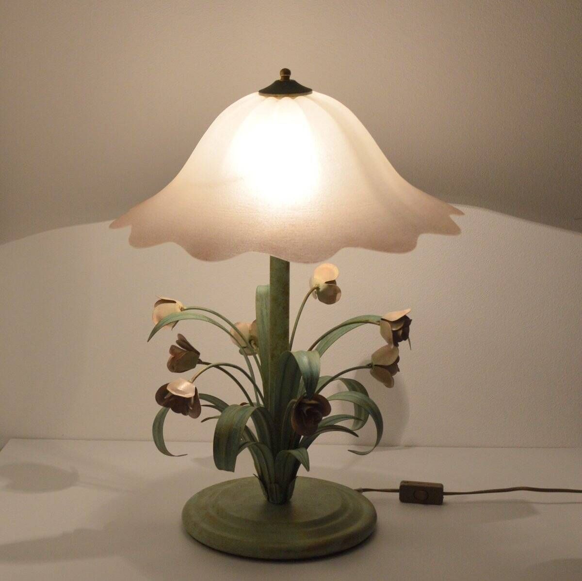Lampe de table bouquet de fleurs / Roses fer forgé 1960 vintage