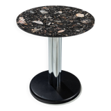 Round sidetable with stone top and three chromed legs