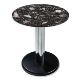 Round sidetable with stone top and three chromed legs