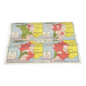 Old double-sided school geographic map, Rossignol edition