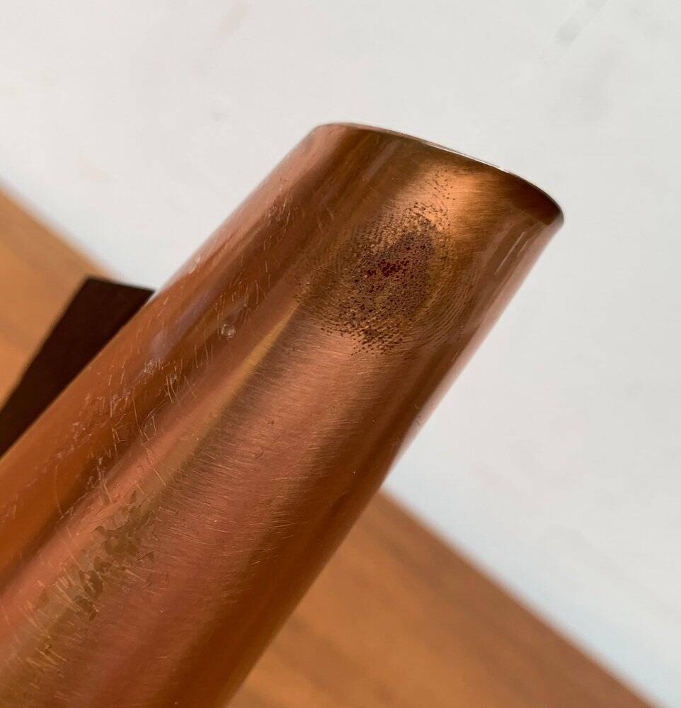 Carafe Vase Cooper and Teak German Mid-Century, 1950s