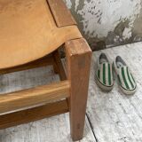 Solid elm and leather stool Maison Regain