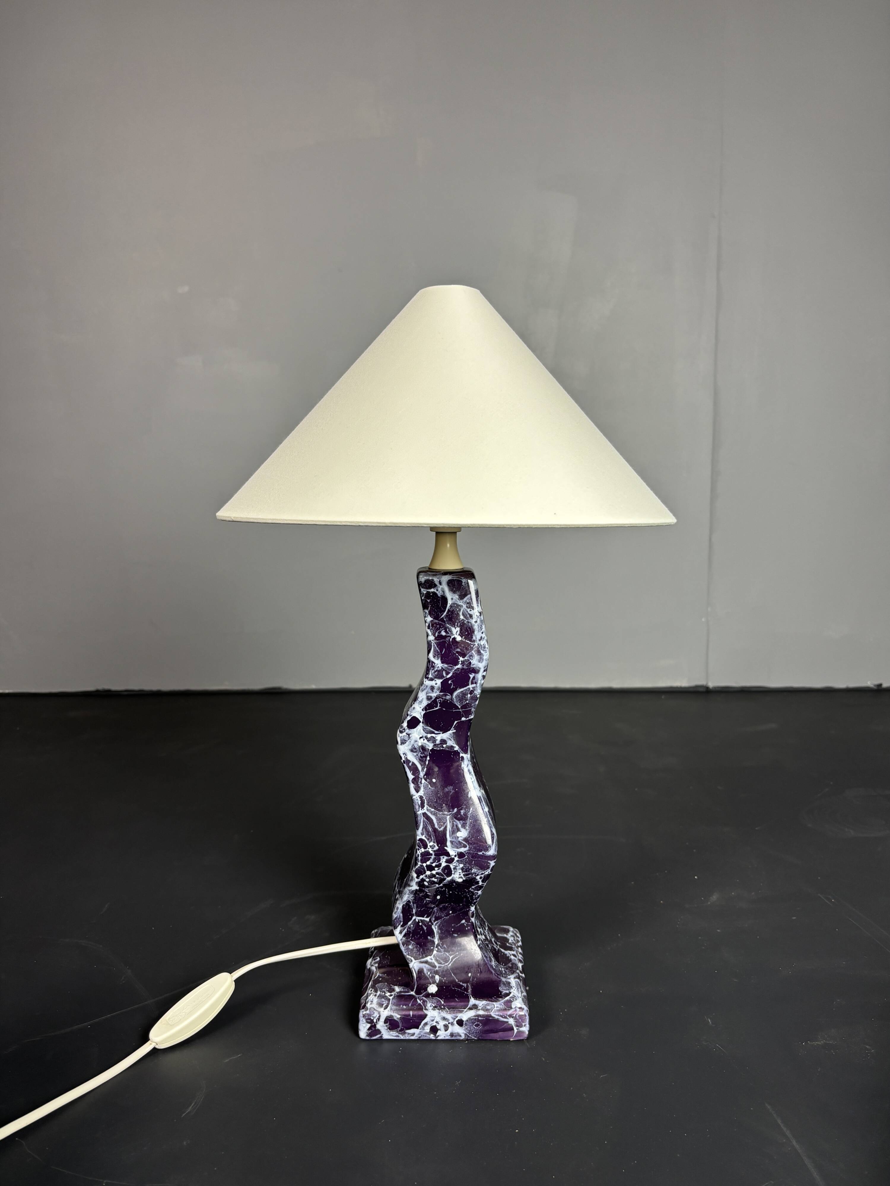 Post modern curvy wavy faux marble zig zag lamp, 1980s