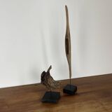 Set of 2 wooden sculptures on base