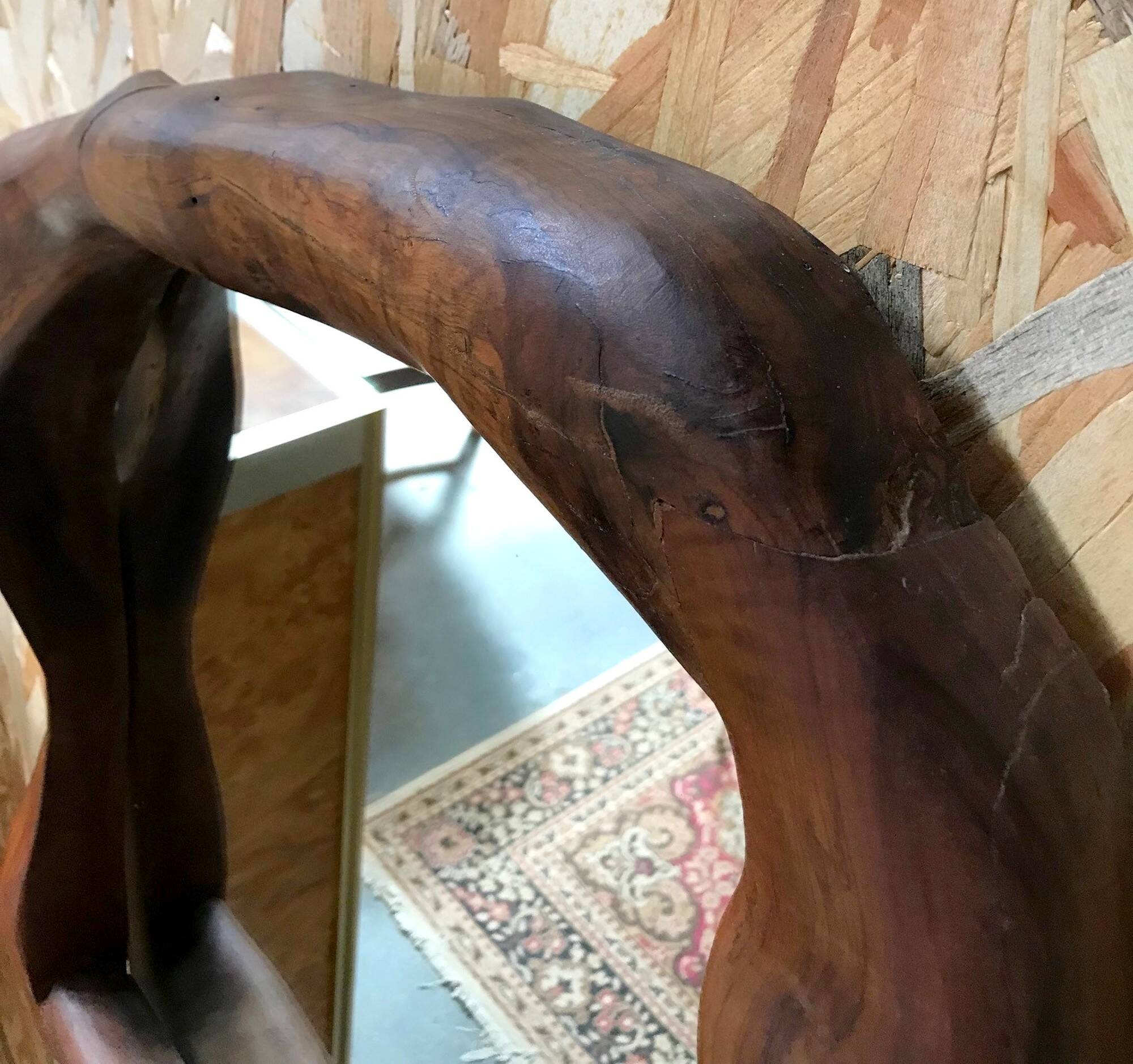 Brutalist olive wood mirror