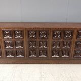 Graphical wengé brutalist credenza, 1970s