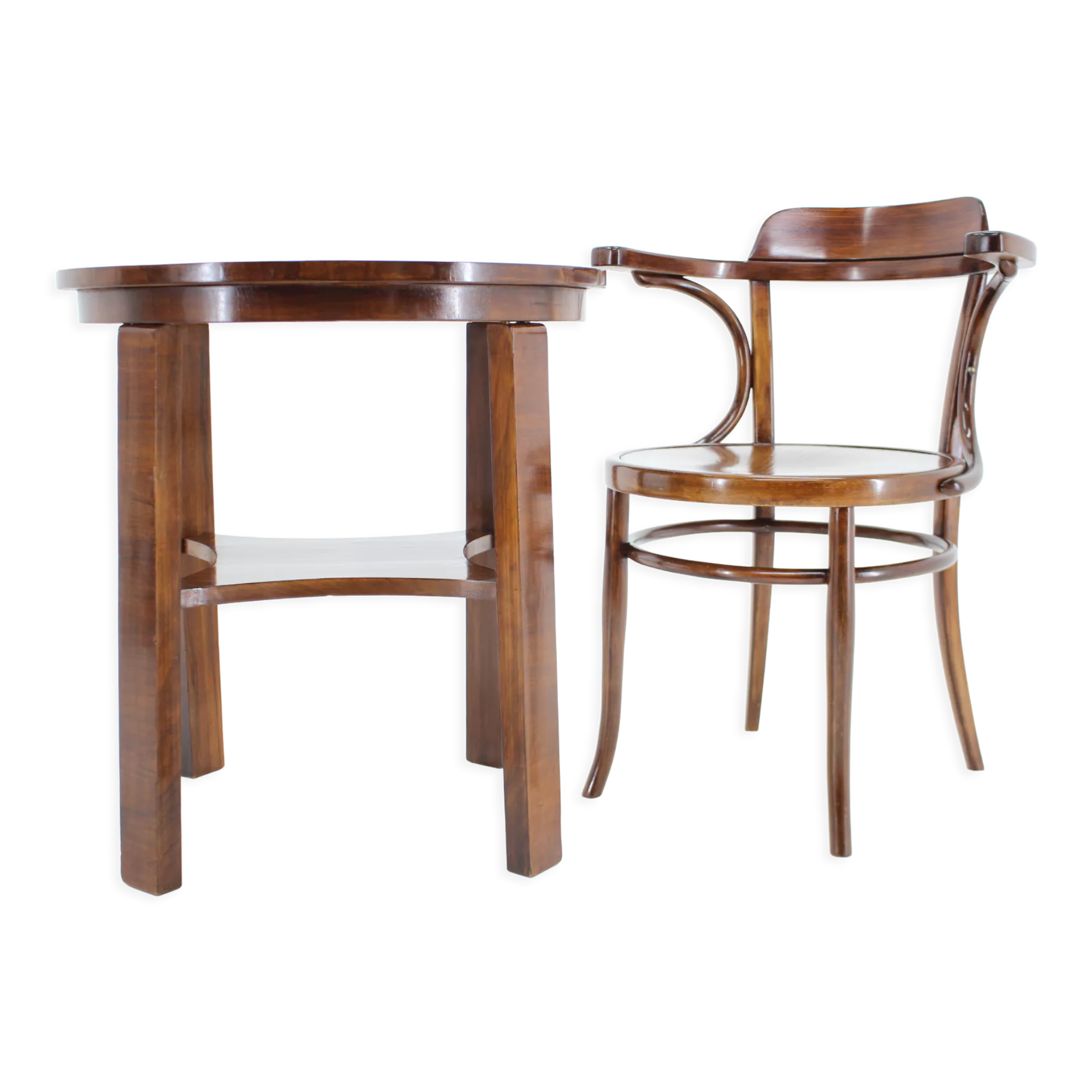 1910s office armchair J&J Kohn Nr.704 and side table,Czechoslovakia