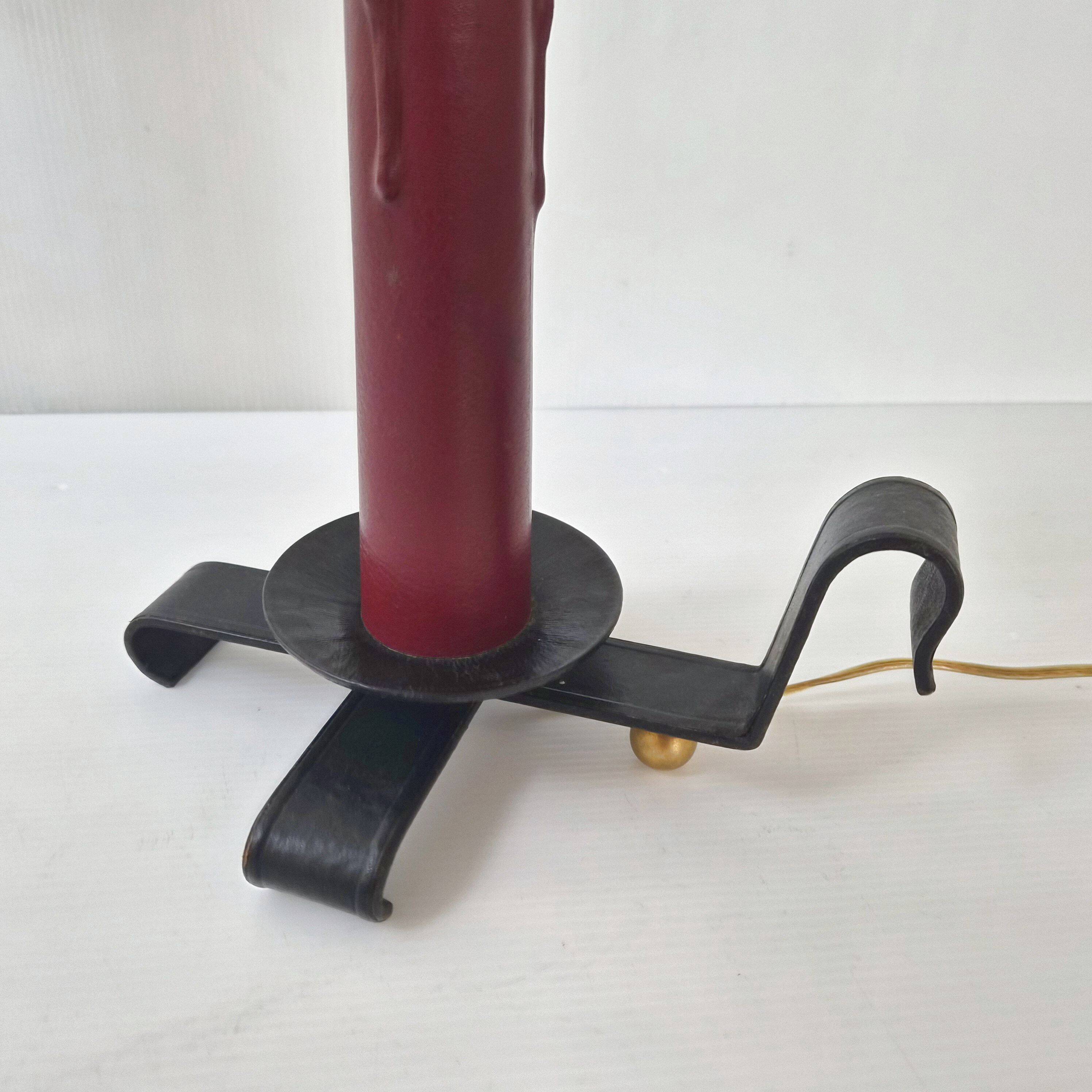 Vintage lamp in burgundy and black leather 1950